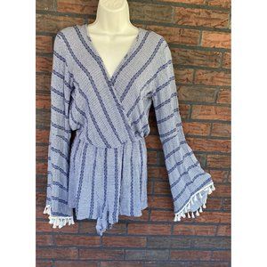 Romeo & Juliet Romper Small Long Sleeve Tassel Ends Short Suit Elastic Waist